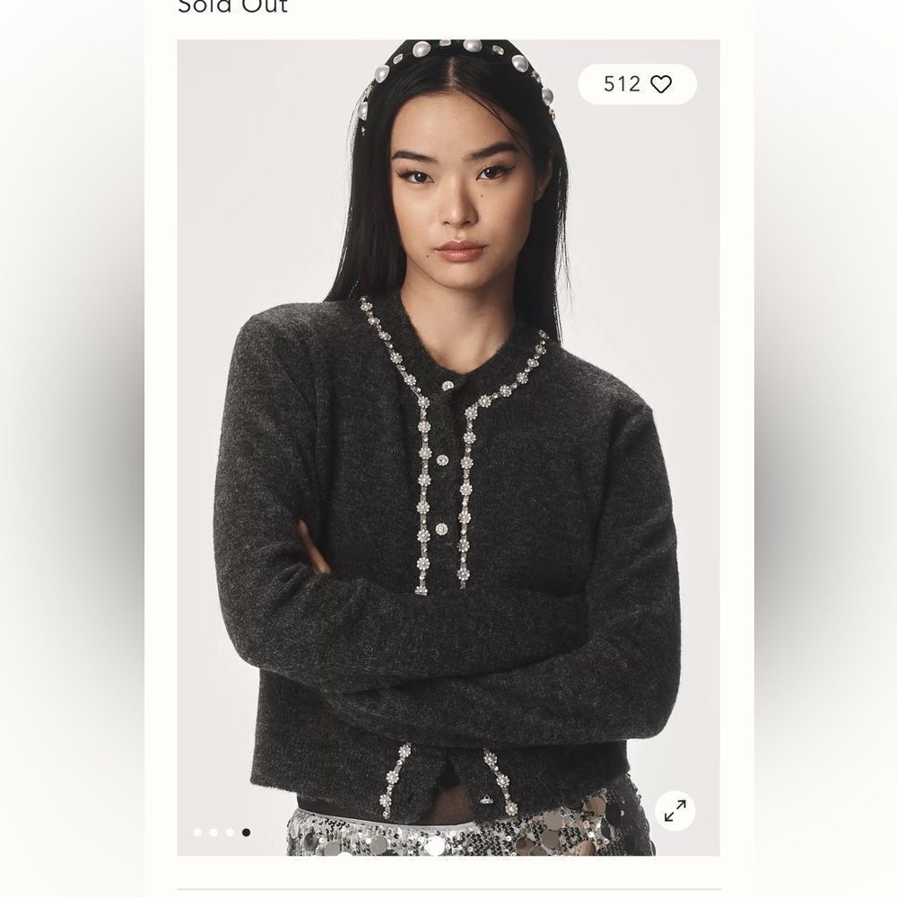 Anthropologie Maeve Embellished Crew-Neck Cardigan Sweater